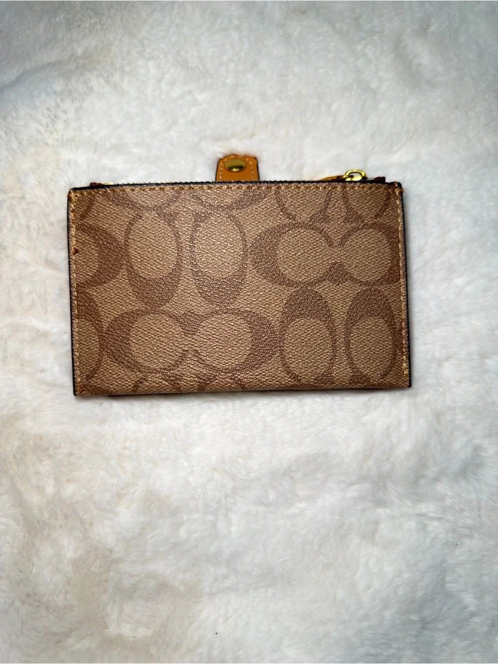 Coach Brown Monogram Zip Card Case with Gold Hardware